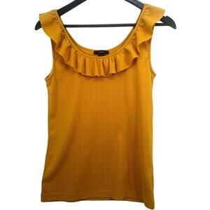 J. Crew Ruffle Tank Top Small Mustard Yellow Casual Basic Everyday Classic Fall